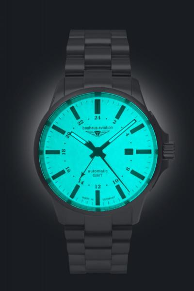 Bauhaus Aviation Herrenuhr Automatik mit GMT und Titan-Gliederarmband